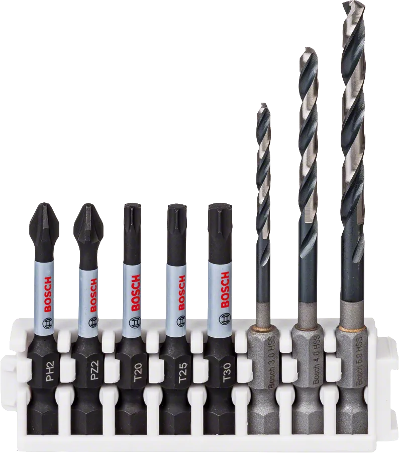 Bosch HSS slagborr- och borrsats med PH2, PZ2, T20, T25, T30.